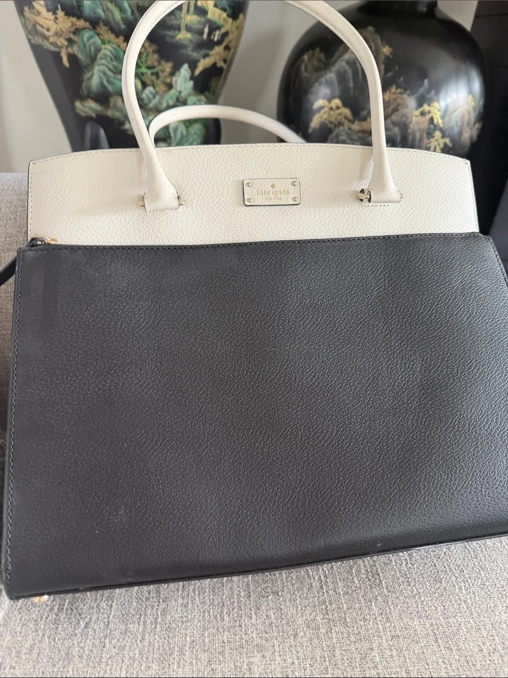 kate spade Black and White Pebbled Leather Satchel